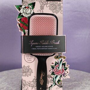 Ed Hardy Square Paddle Brush Pink Bristles Boost Volume & Shine Wet or Dry Hair